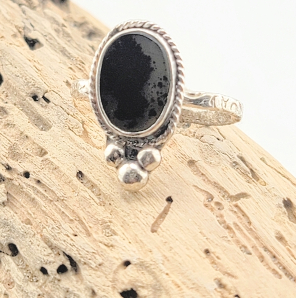 DENDRITIC AGATE OCAL SHAPE RING HANDMADE IN RECYCLED STERLING SILVER METAL SZ 6